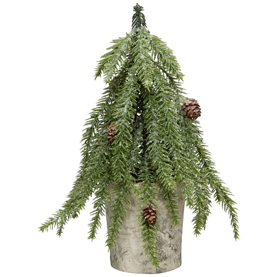 12" Unlit Icy Pine Mini Christmas Tree with Pinecones in Faux Birch Wood Pot